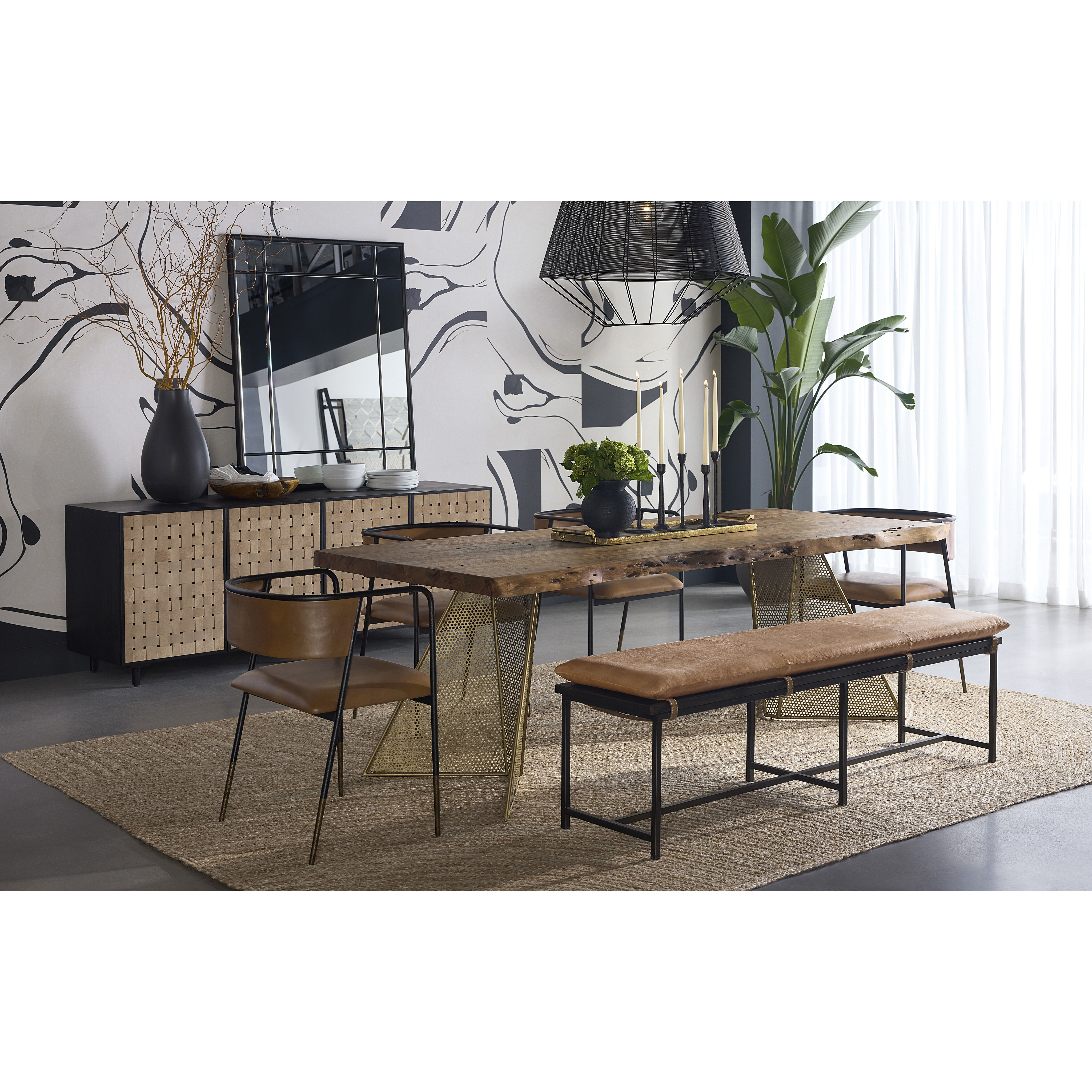 Mickey 90 X 40 inch Smoke Brown / Antique Brass Dining Table